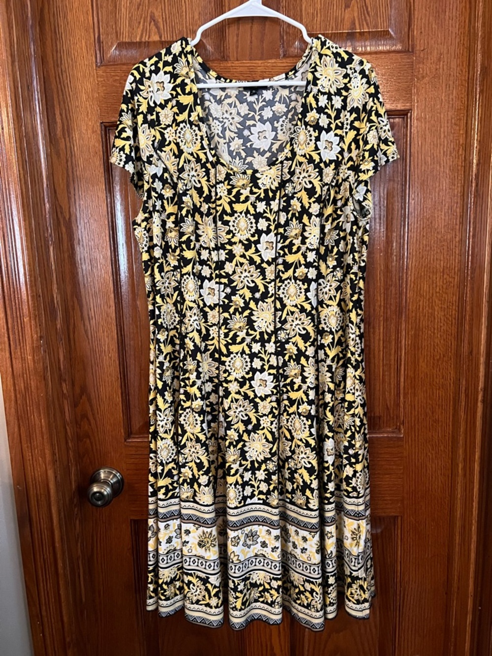 Sami & Jo Yellow & Black Floral Panel A-Line Dress Plus Size 2X Short Sleeve